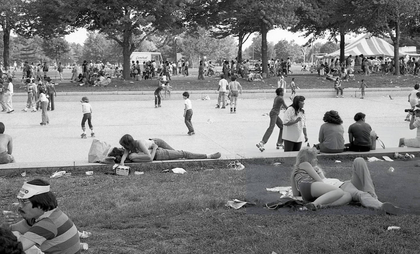 People Relax On The Lawn In Flushing Meadows Park, Corona, Queens, 1980.