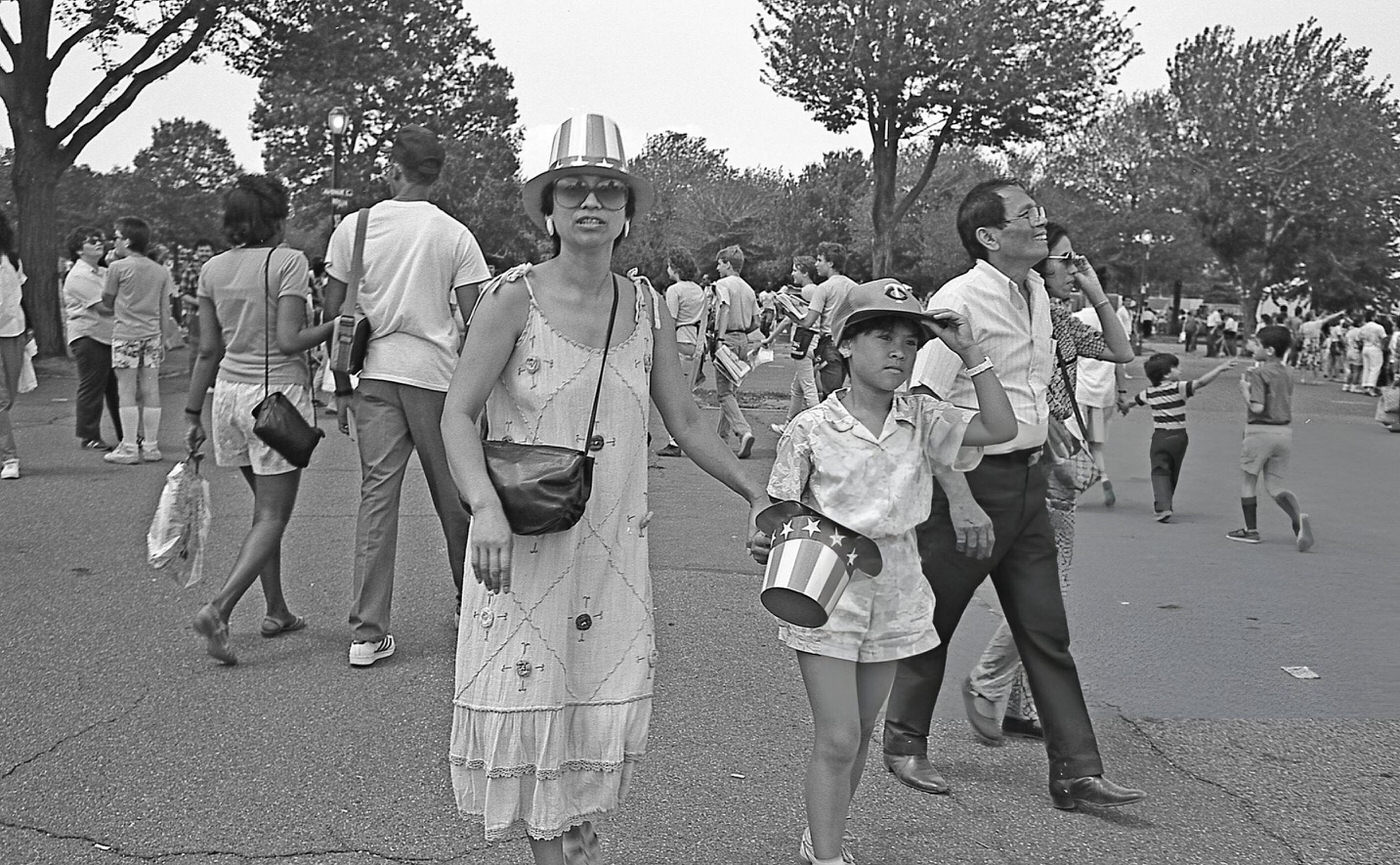 People on the foot paths in Flushing Meadows Park, Corona, Queens, 1986.