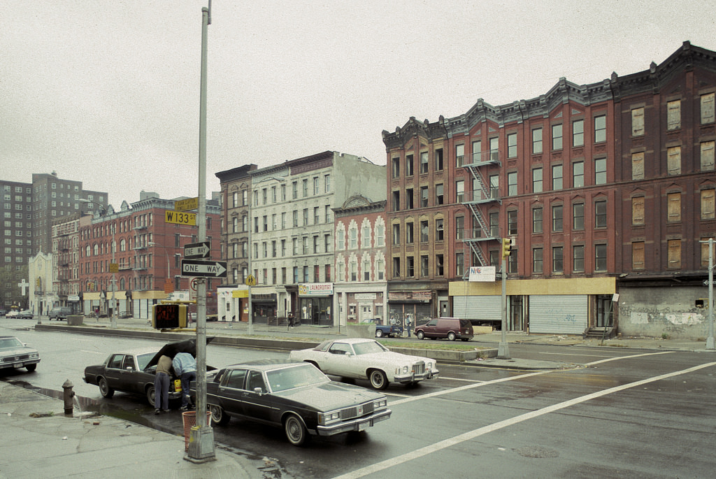 View Sw From 133Rd St. Along Adam Clayton Powell Blvd. Harlem, 1989.