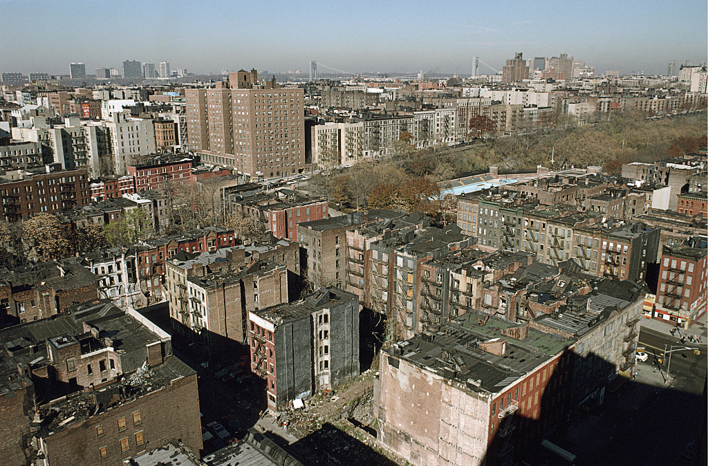 View Nw From W. 143Rd St. And Frederick Douglass Blvd., Harlem, 1988.