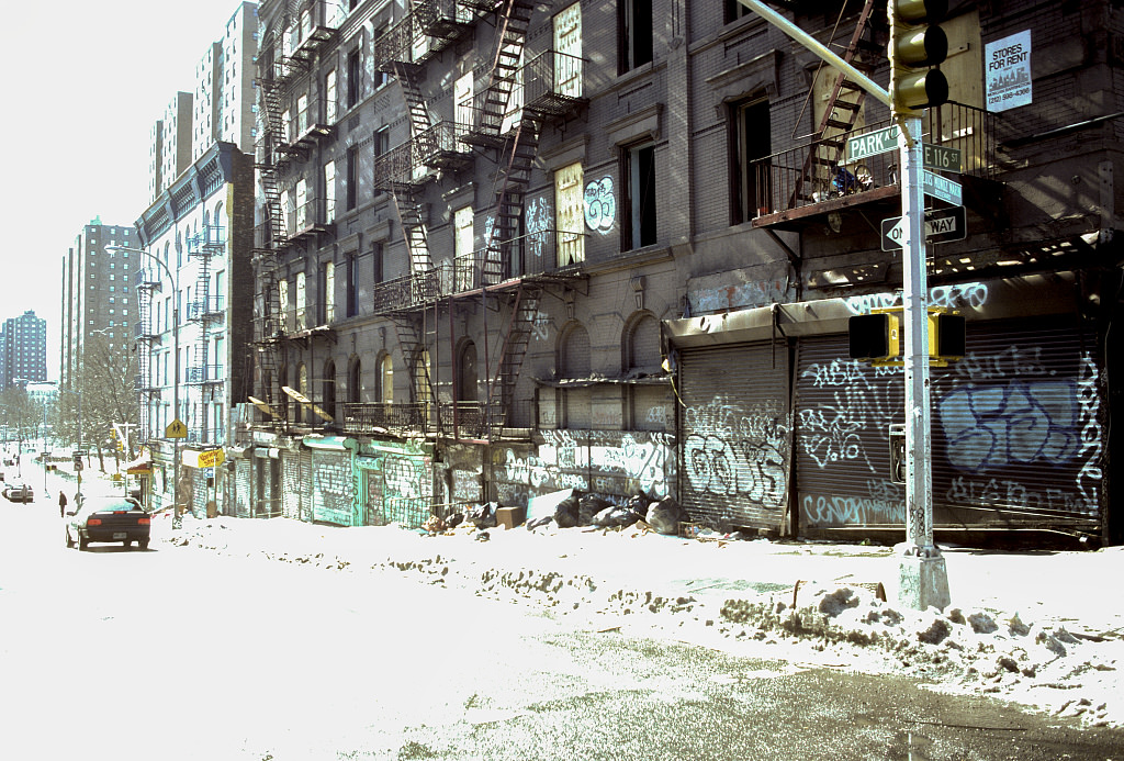 View Sw Along Park Ave. From E. 116Th St., Harlem, 1980.