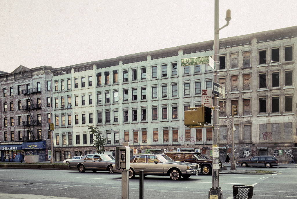 View Ne From W. 122Nd St. Along Adam Clayton Powell Jr. Blvd., Harlem, 1989.