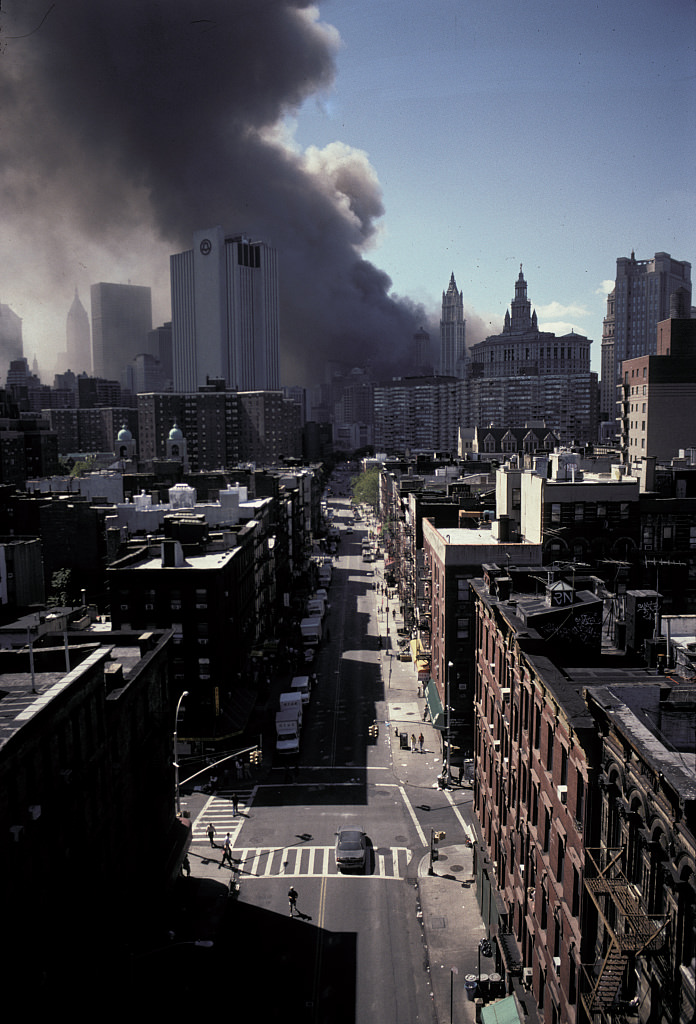 9/11 View South From Manhattan Bridge Along Madison St., Chinatown, 2001.