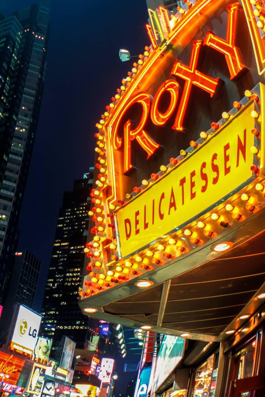 Neon Sign Roxy Deli Times Square Manhattan, 2002.