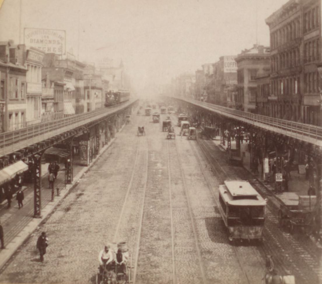 Elevated R.r. On The Bowery, 1850S.