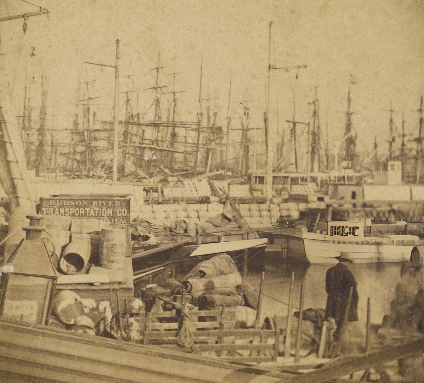 Hudson River Docks, New York City, 1850S.