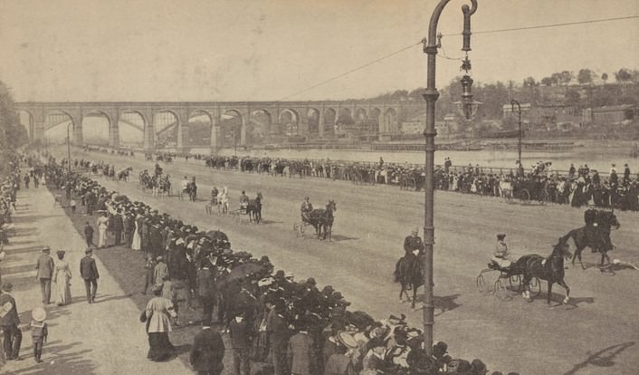 Road Drivers' Annual Parade On New York'S Famous Speedway, 1850S.