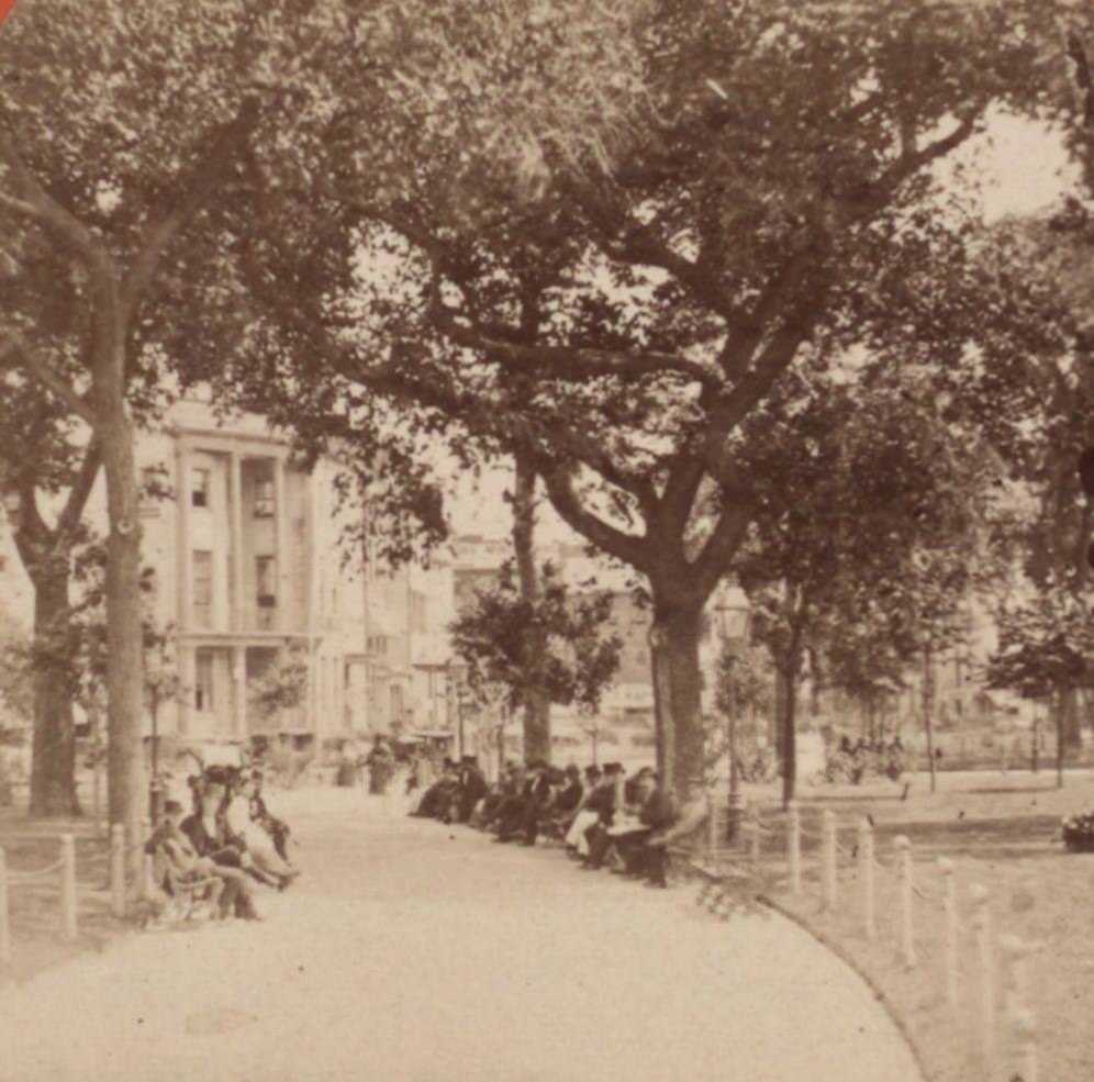 Castle Garden, New York [Walkway With People And Benches], 1850S.