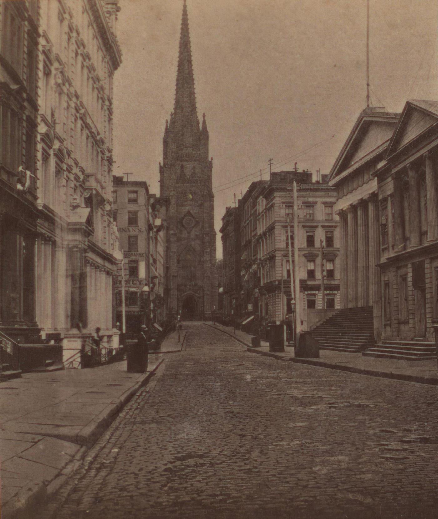 Wall Street, View Of Trinity Church, Manhattan, New York City, 1860S