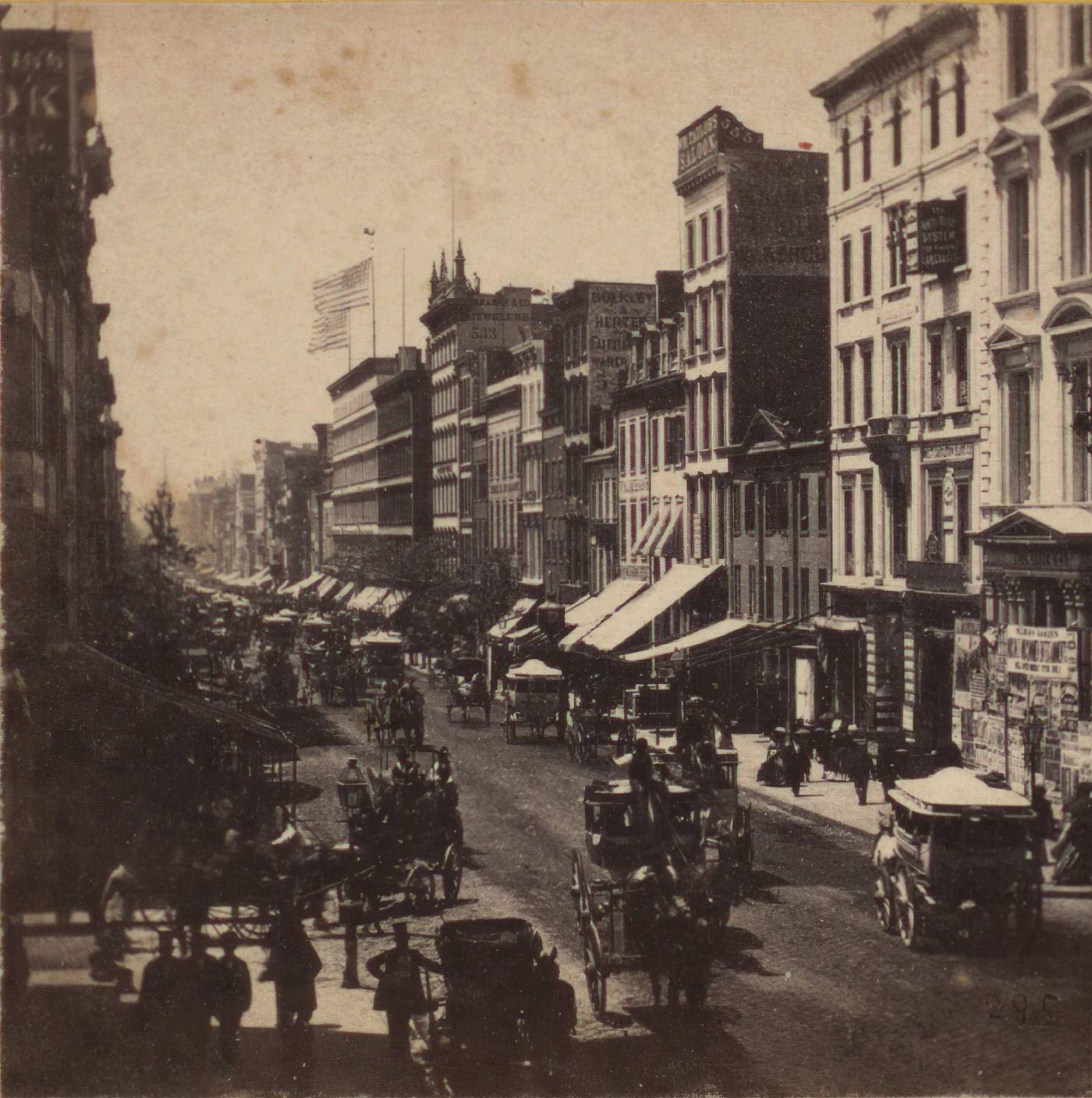 Broadway From The Balcony Of The Metropolitan, Looking South, St. Nicholas In The Distance, New York, Manhattan, 1860
