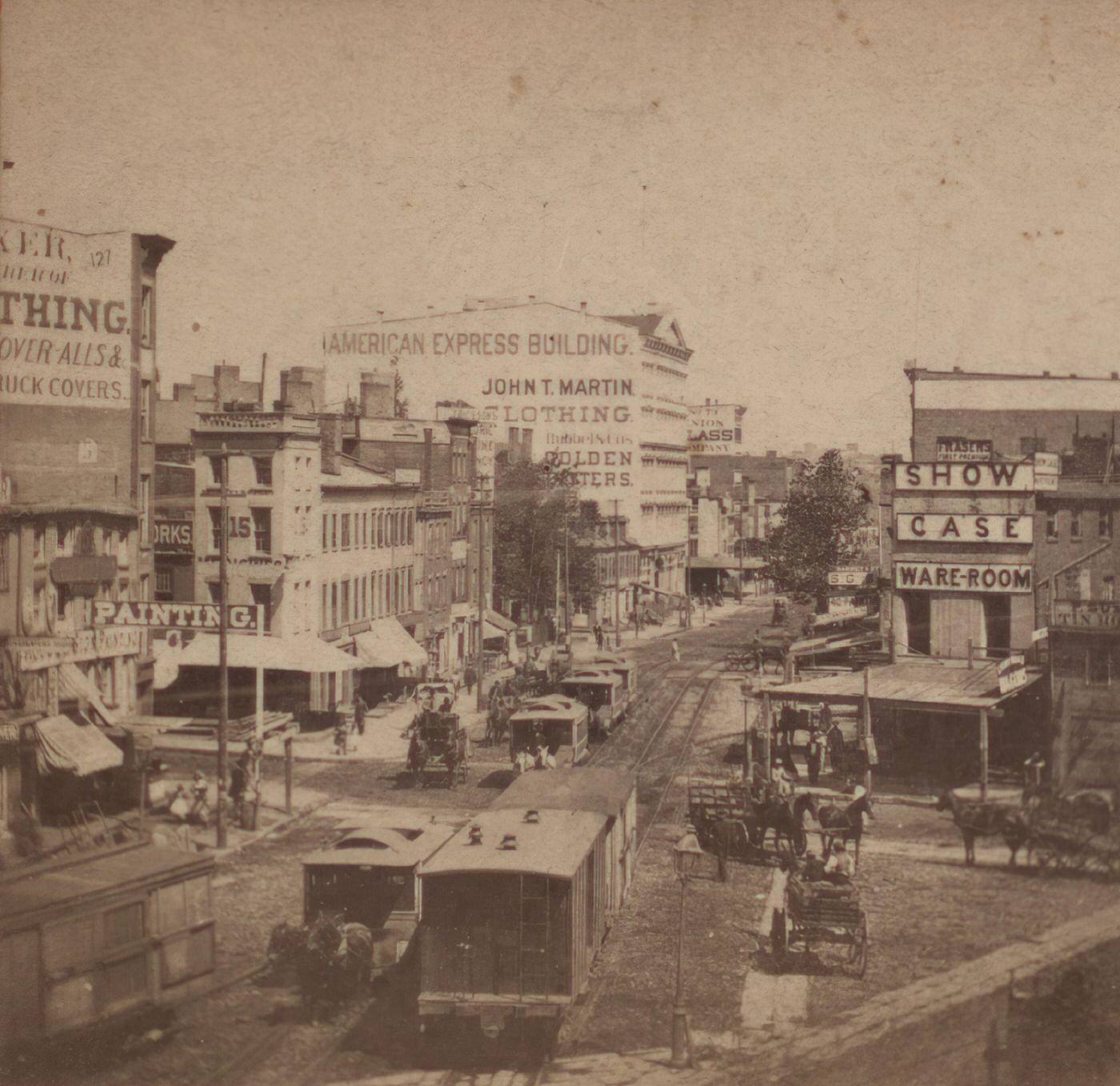 Looking Up Hudson St, From The Corner Of Chambers St, New York, Manhattan, 1860