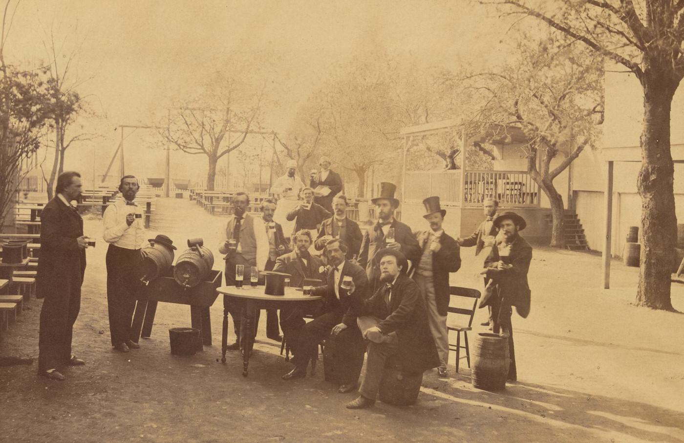 Men Drinking From Kegs Of Beer At Jones Wood, 1860S.