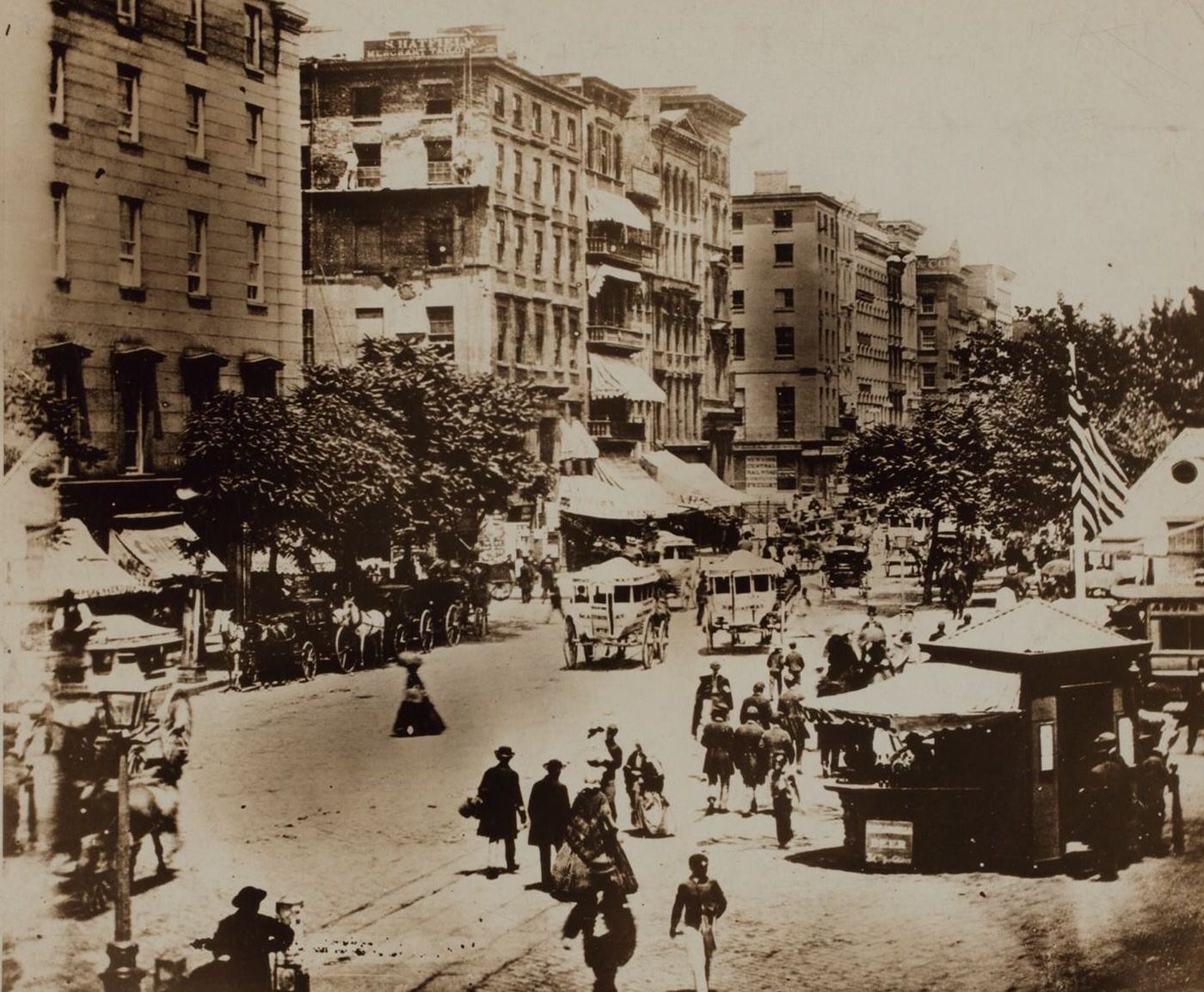 Broadway And Park Row, Manhattan, 1860S.