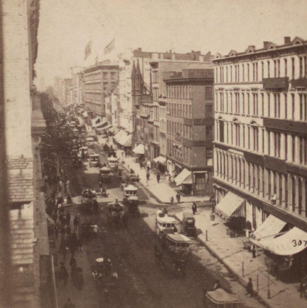 Bird'S Eye View Of Broadway From The Stereoscopic Emporium, Looking North, 1860S.
