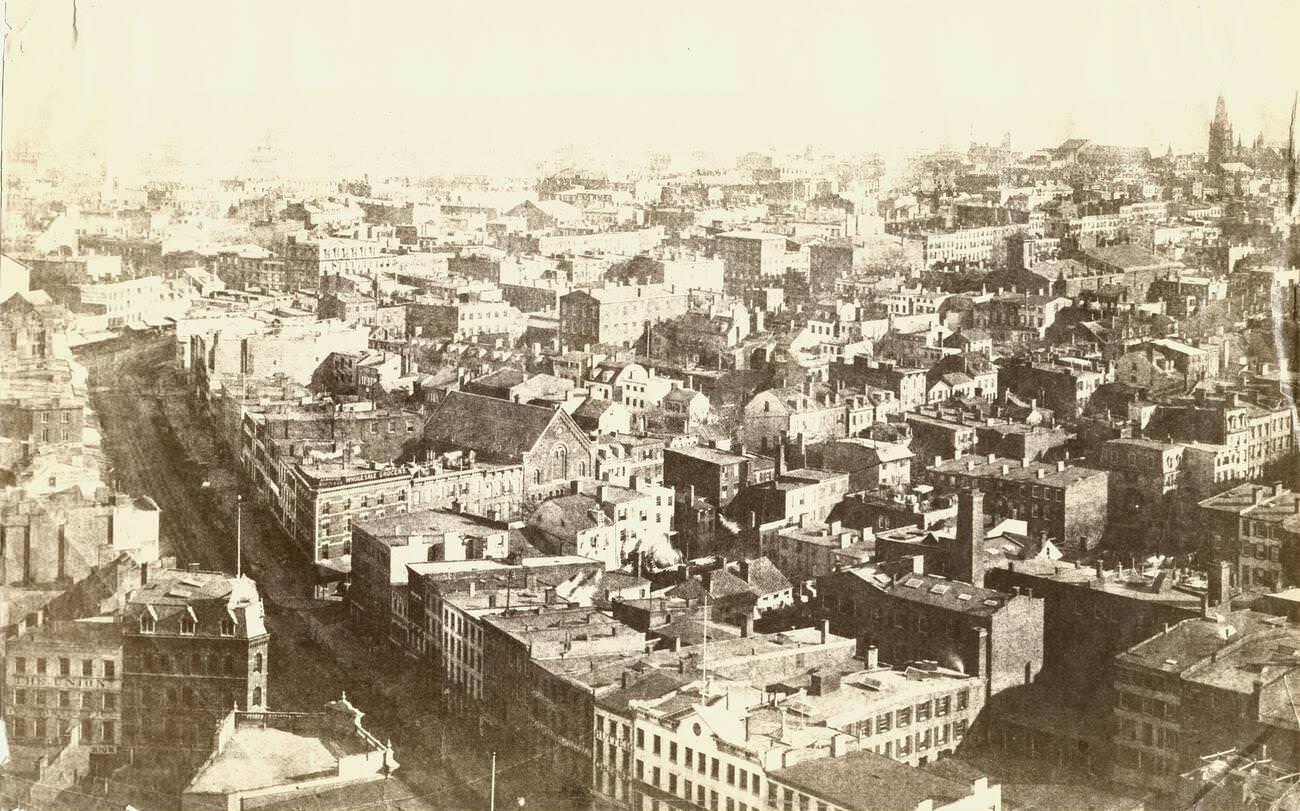 High-Angle View Of Fulton Street And Neighborhoods, Brooklyn, 1860S