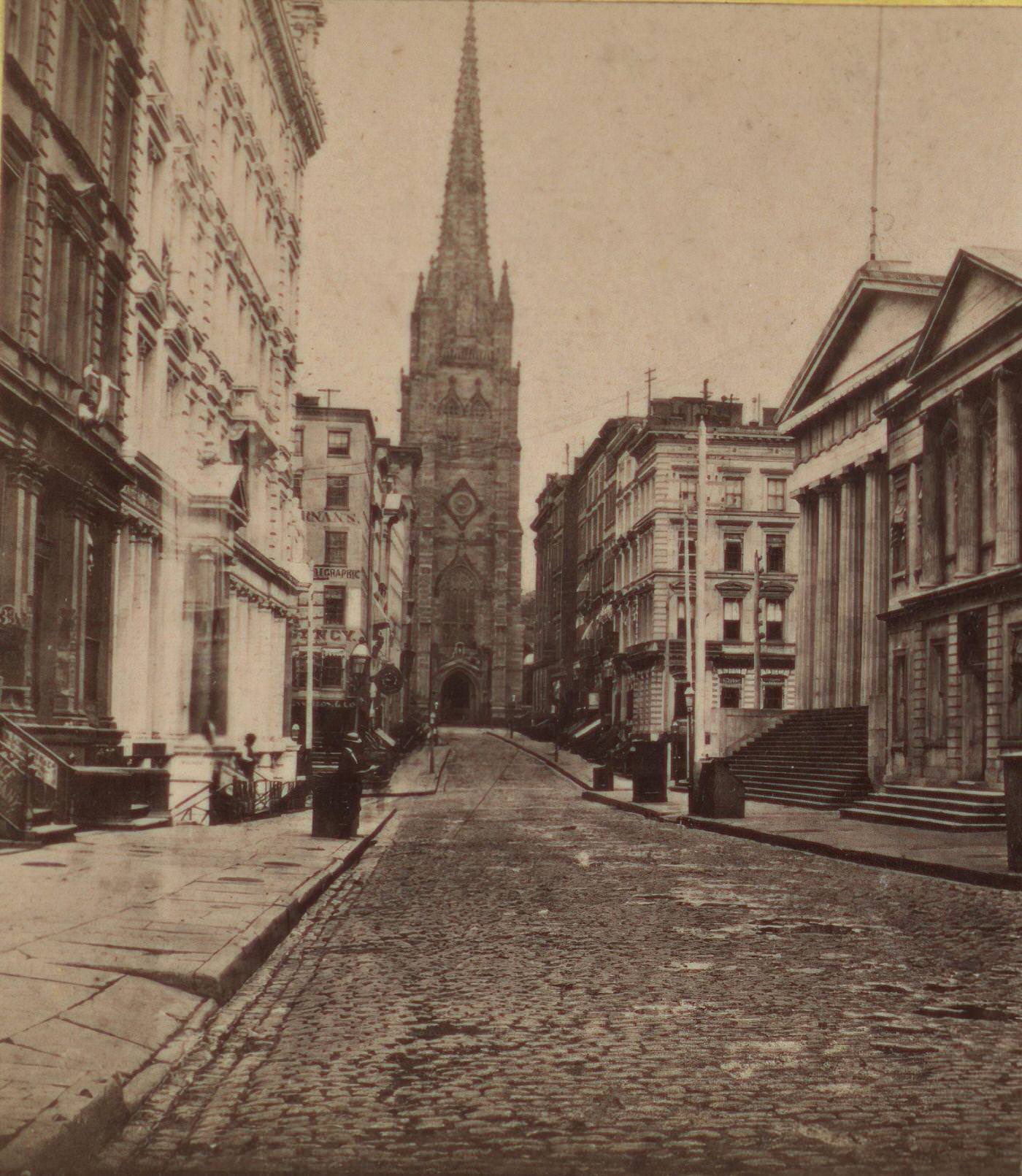 Looking Towards Trinity Church, Wall Street, New York, Manhattan, 1860