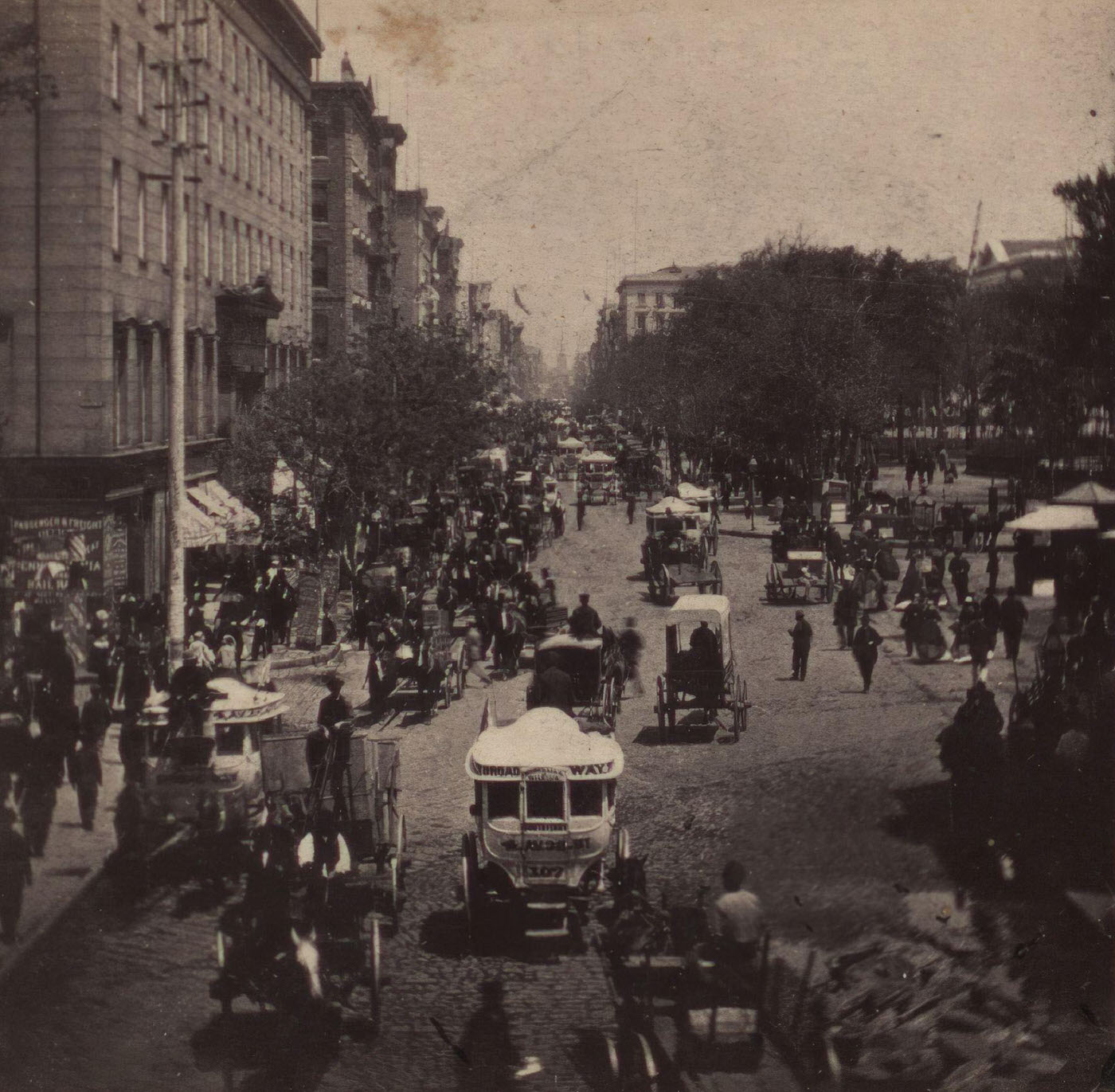 Broadway, Looking North From The Foot Bridge, Manhattan, 1860