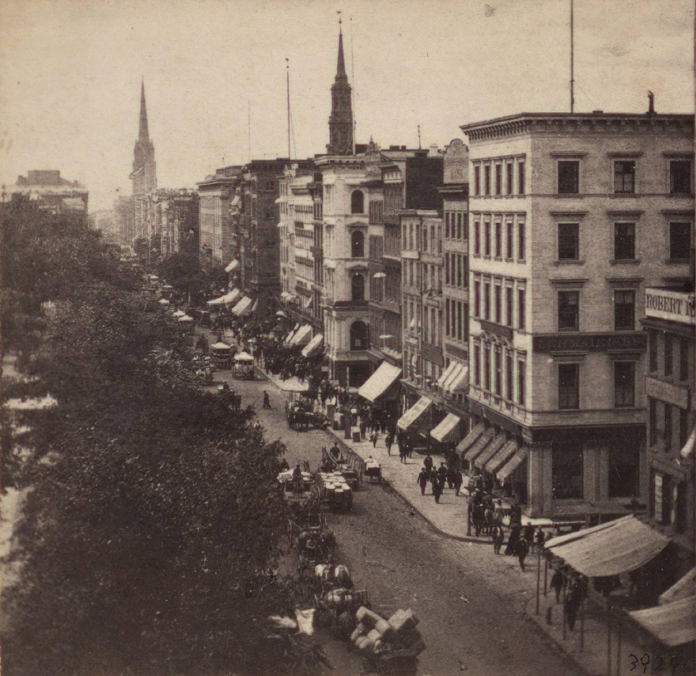 Looking Down Broadway From The Corner Of Chambers Street, Manhattan, 1860
