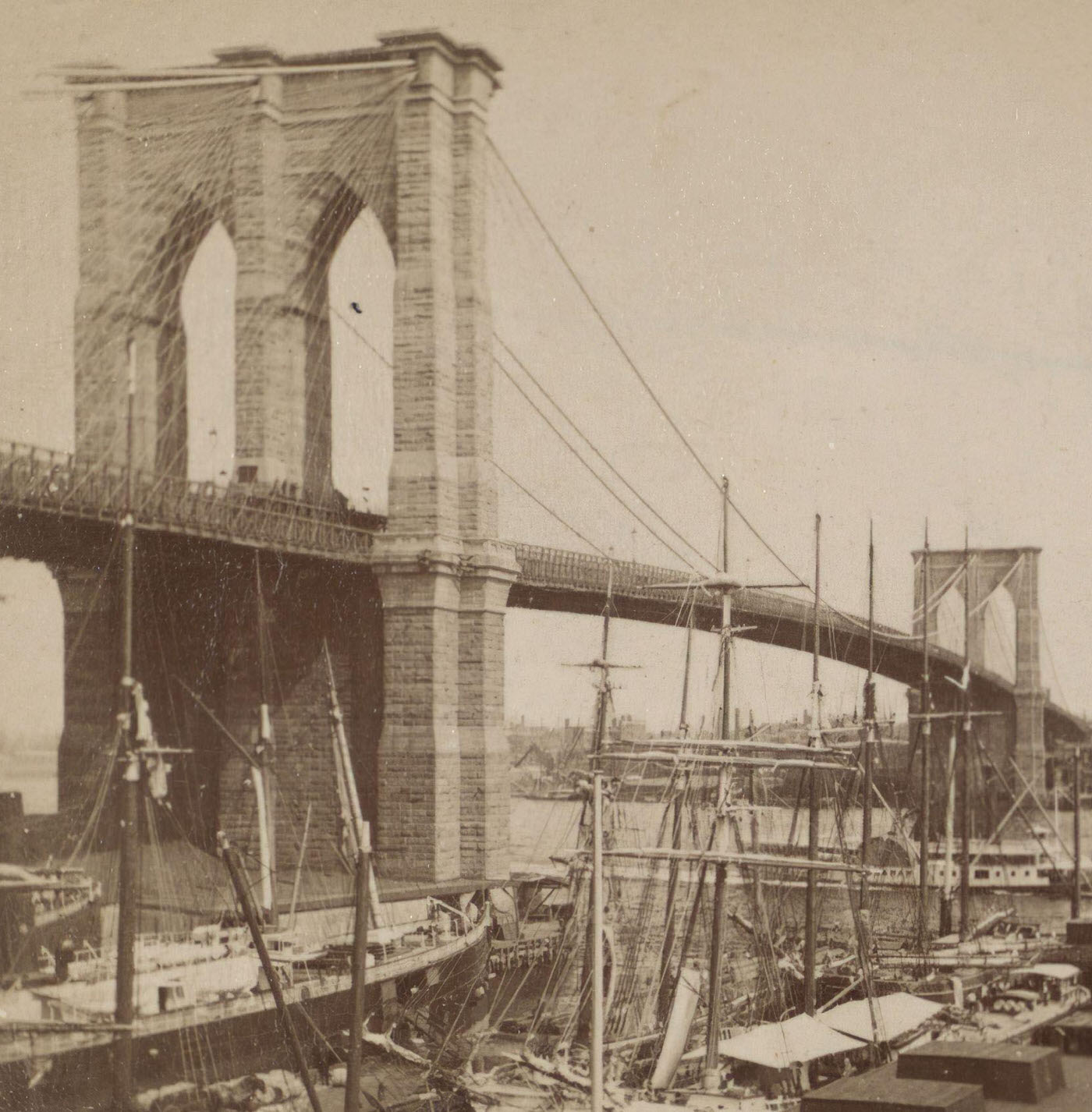 Brooklyn Bridge, Near View, East River, New York City, 1860S