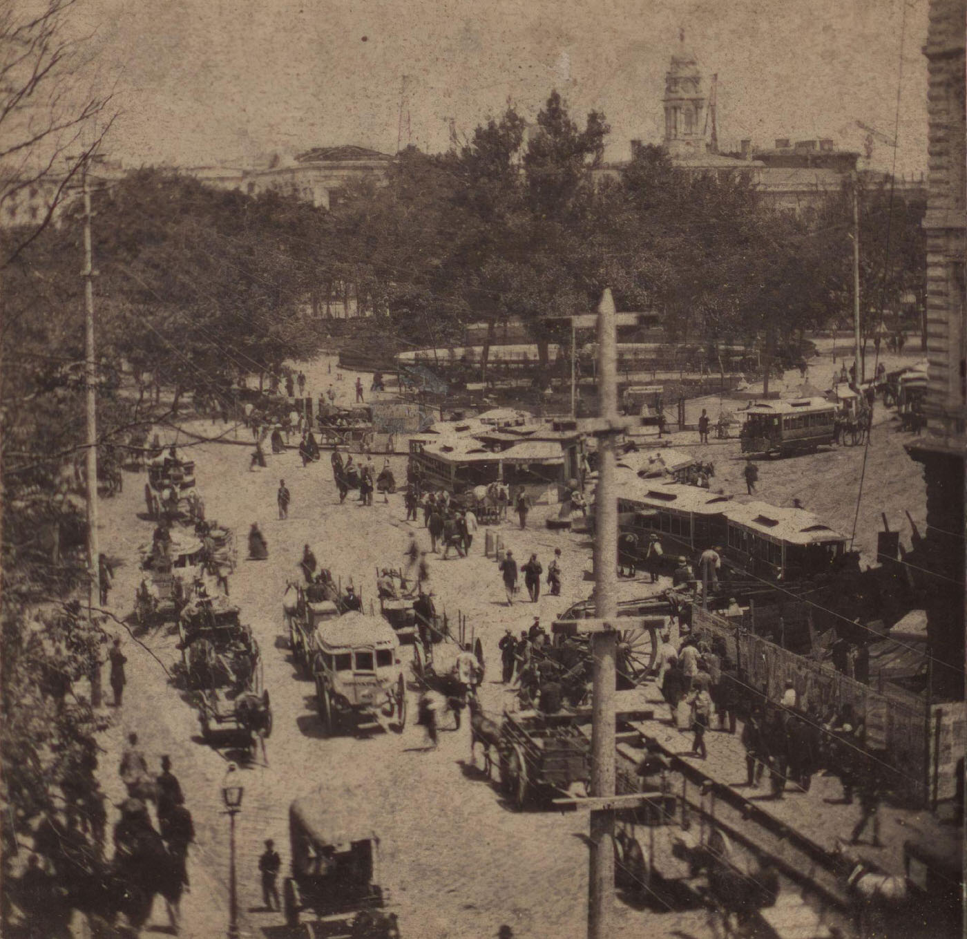 Looking North From Fulton Street Showing Broadway And City Hall Park, Manhattan, 1860