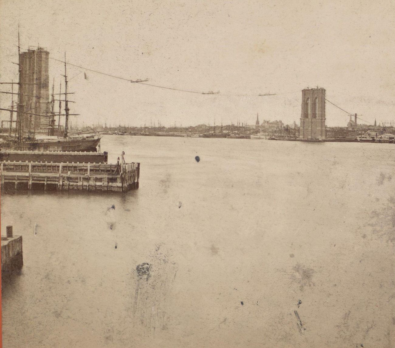 Towers Of Brooklyn Bridge Over The East River, Brooklyn, 1874