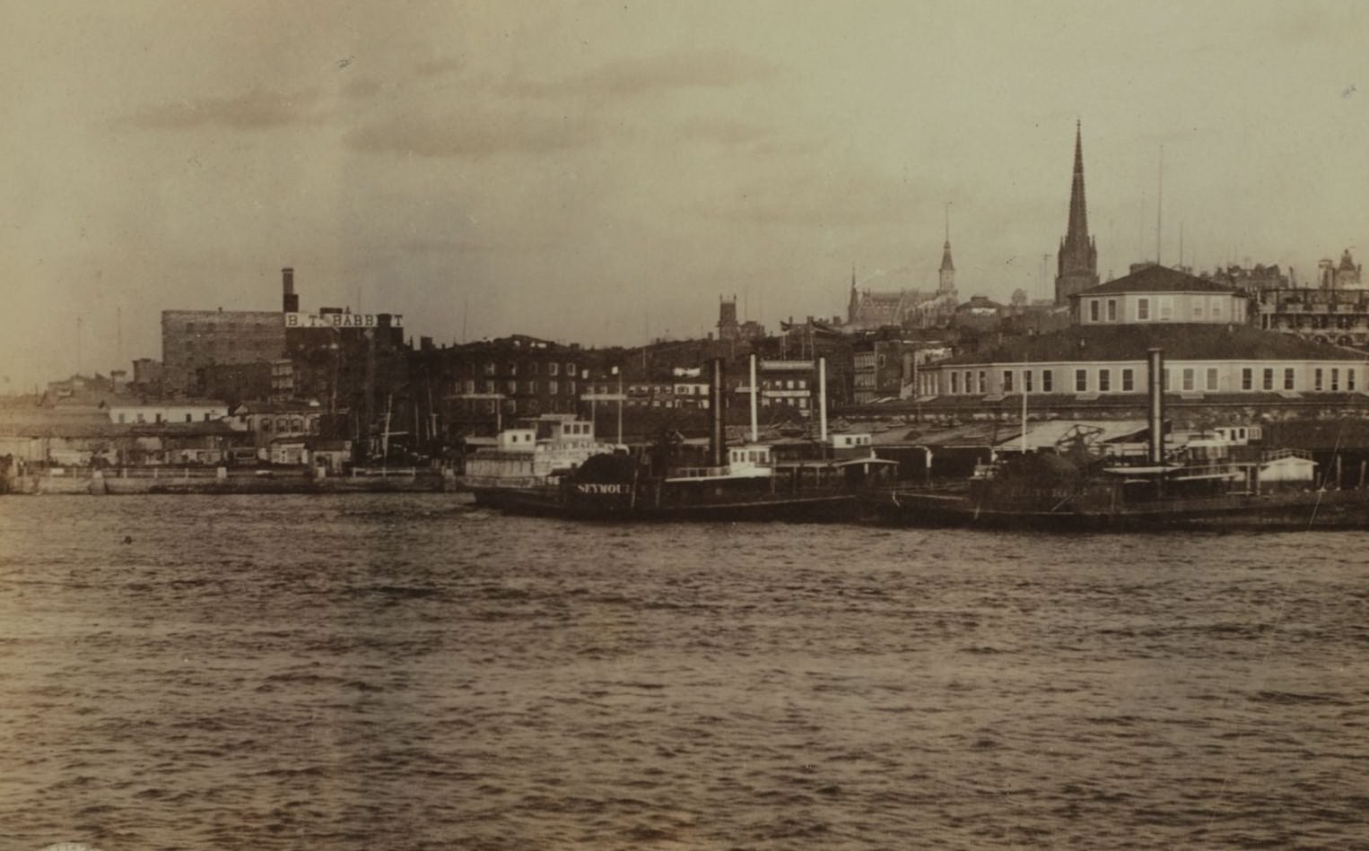 North (Hudson) River Shore And Skyline, Manhattan - Garden Castle - Battery Park, 1870S