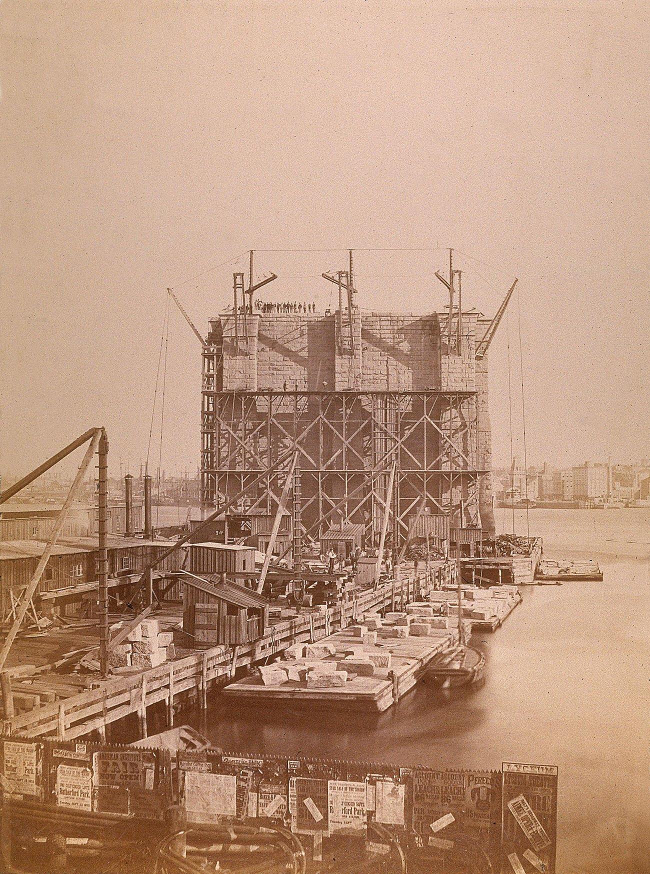 Brooklyn Bridge Tower Under Construction, Brooklyn, 1873
