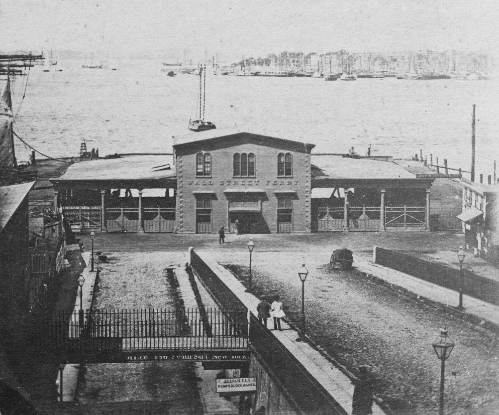 Wall Street Ferry Terminal With Ships In Brooklyn Harbor, 1885