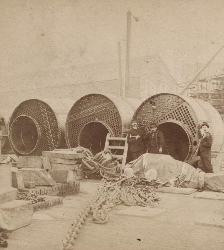 Boilers And Iron-Clad Shop Ship In Brooklyn Heights, Brooklyn, 1880