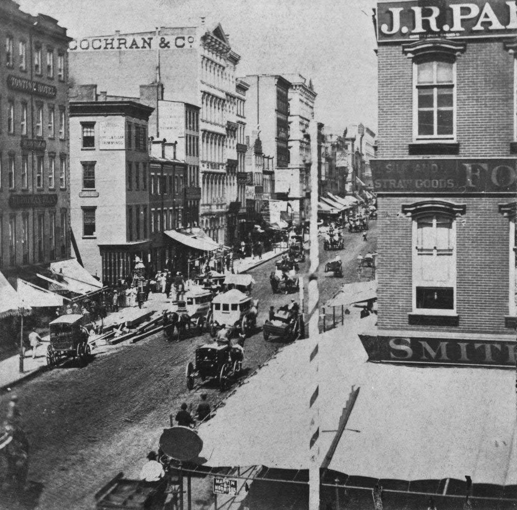 High-Angle View Looking Up Broadway From The Corner Of Canal Street, 1885