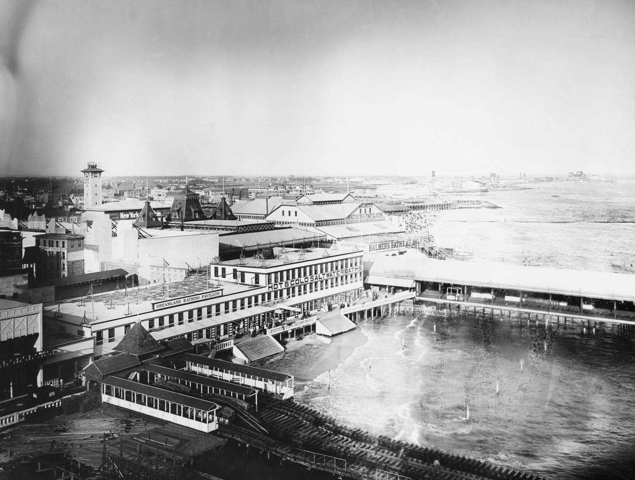 High Angle On Coney Island With Dreamland And Balmer'S Bathing Pavilions, Leapfrog Railroad In Foreground, Brooklyn, 1895