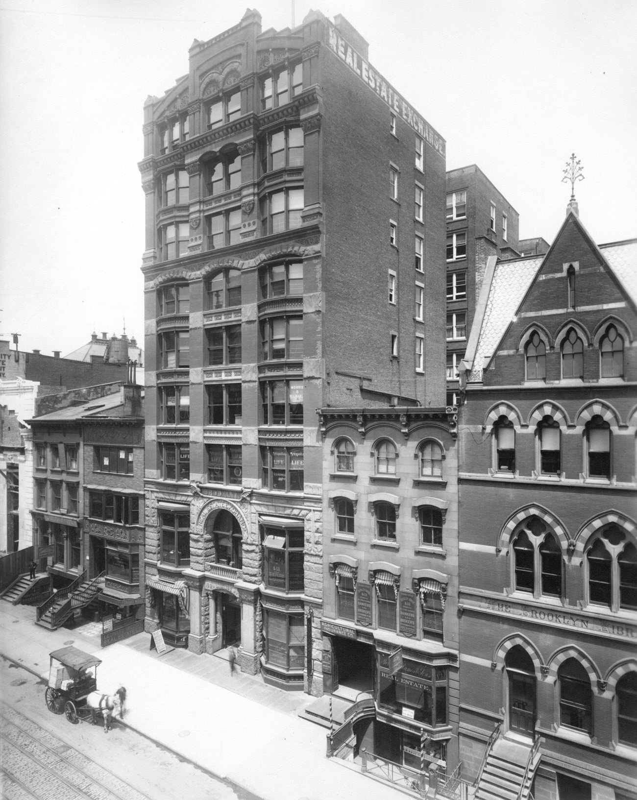 Real Estate Exchange Building And Brooklyn Public Library On Montague Street, Brooklyn Heights, Brooklyn, 1895