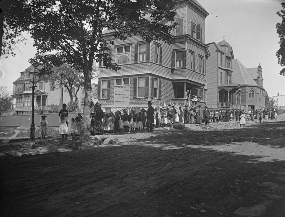 Children Parading Past Houses During The Sunday School May Walk In The Bronx, Ny, 1898.
