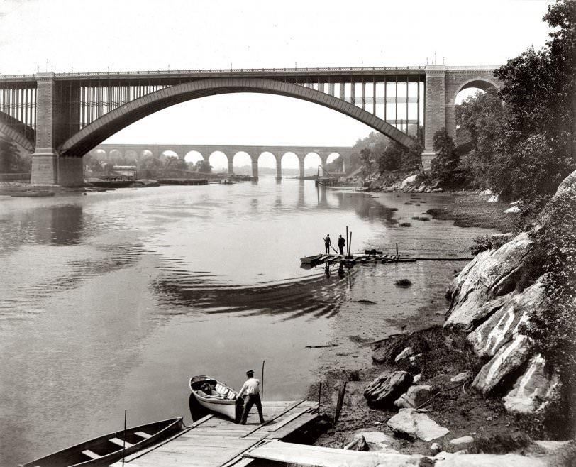 The Washington Bridge And High Bridge Over The Harlem River Along The Northern Boundary Of Manhattan, Looking South, 1890