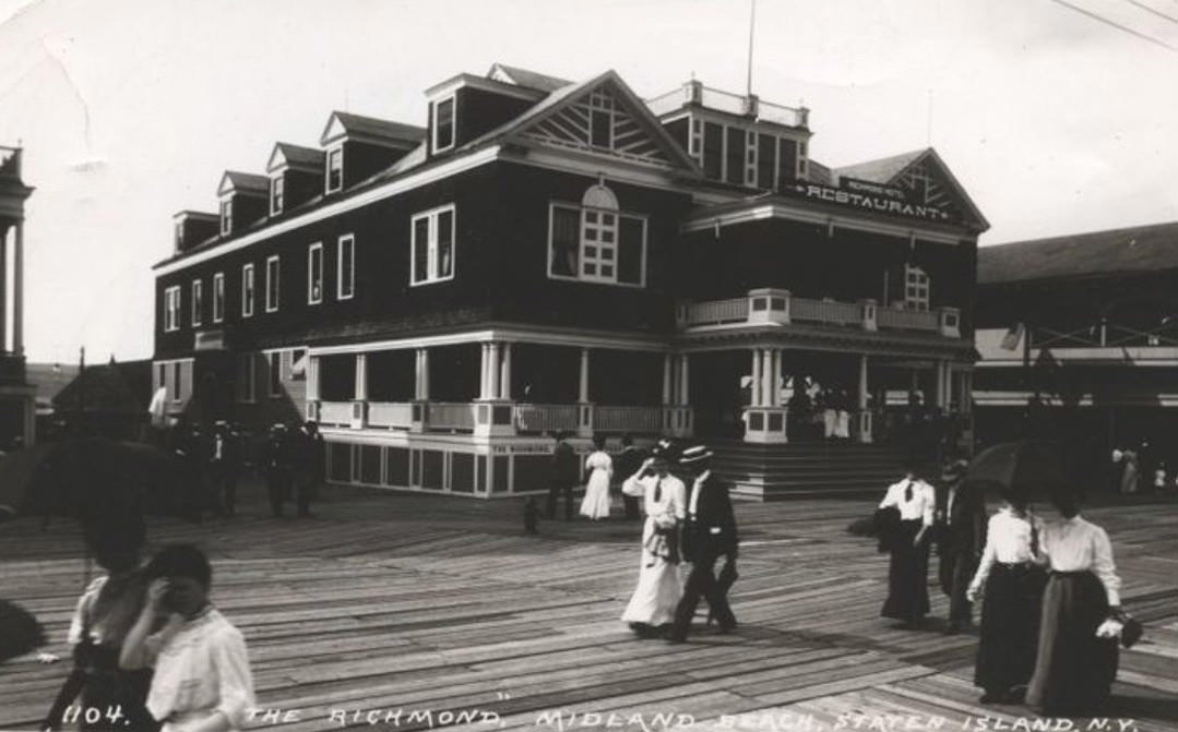 Glory Days At Staten Island'S Shore Hotels, View Of The Richmond Hotel In Midland Beach With People Walking On The Boardwalk, 1905.