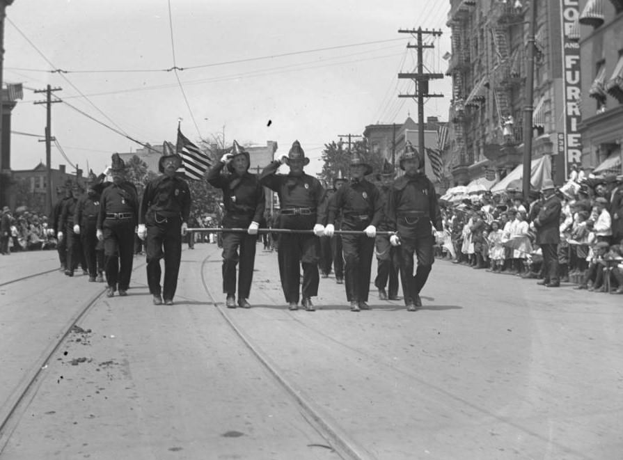 Firemen Marching In A Decoration Day Parade, 1903