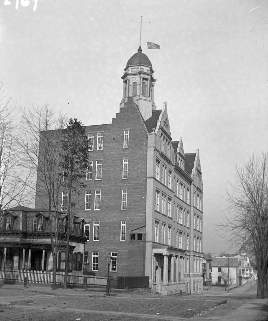 A School With The Flag At Half Mast In Tremont, Bronx, 1902.