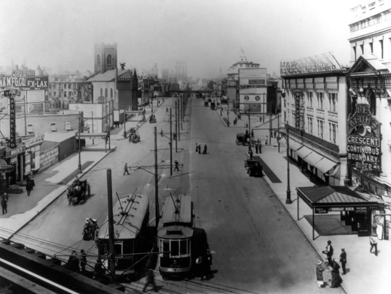Bird'S Eye View Of Flatbush Ave With Streetcars, Brooklyn, 1909