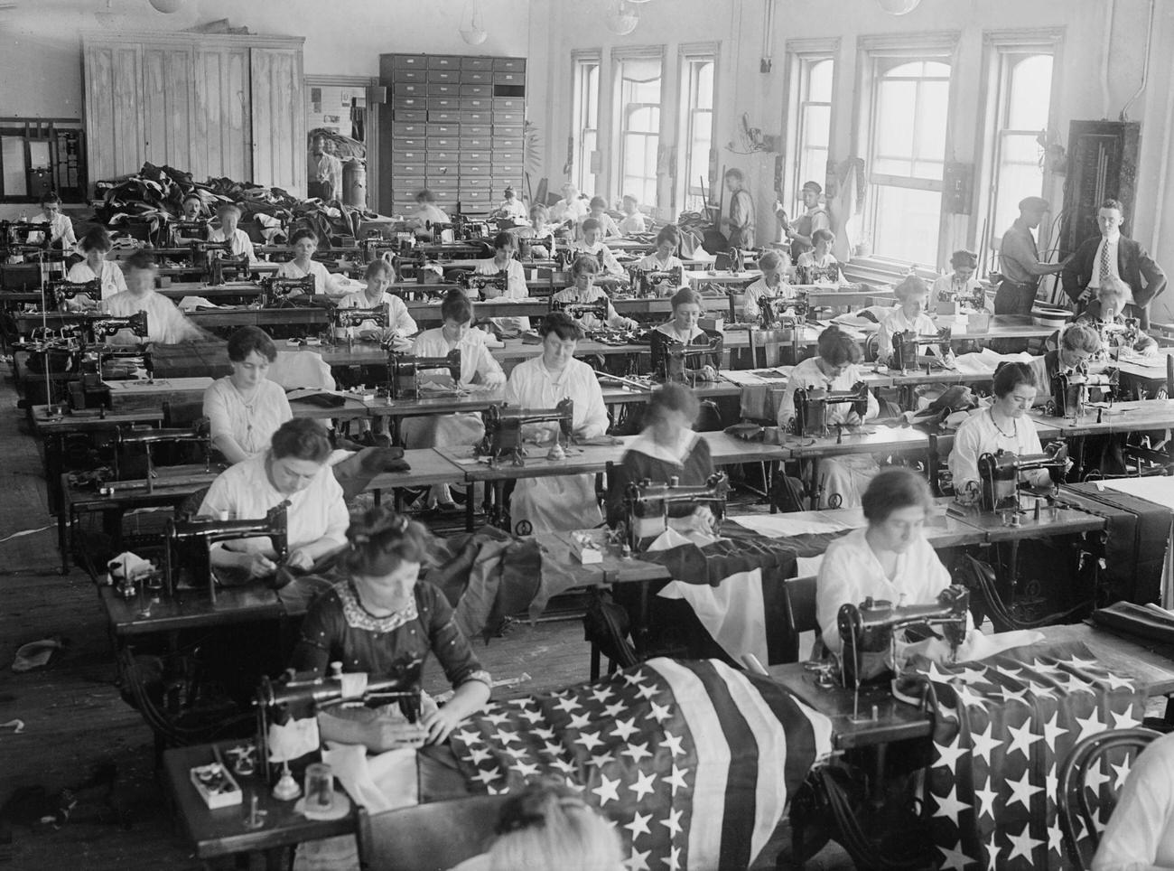 Women Sewing American Flags At Brooklyn Navy Yard, July 1917