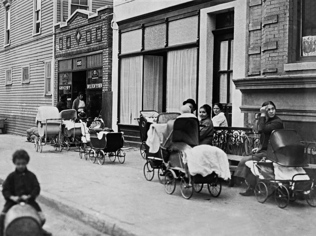People In Front Of Sanger Clinic On Amber Street, Brooklyn, 1916.