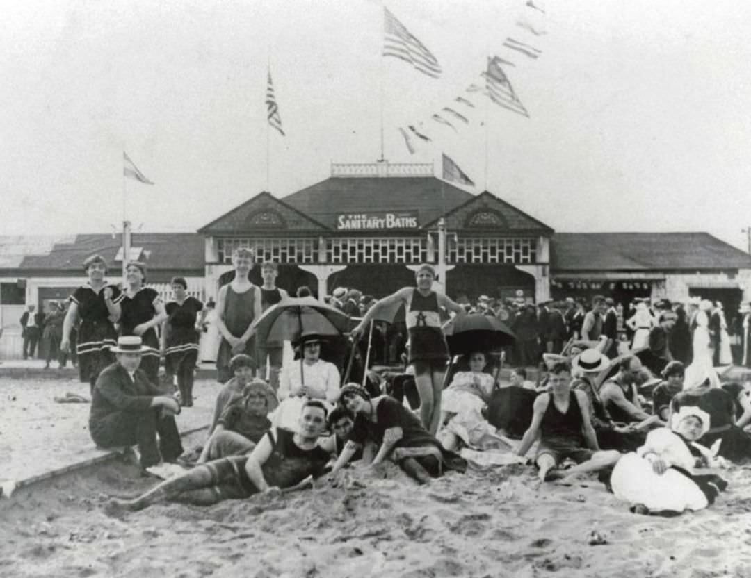 Swimmers At Sanitary Baths Building On South Beach, 1920S.
