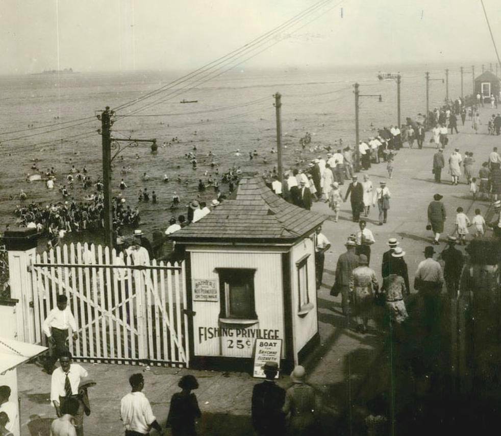 Fishing Privilege 25¢, Boat For Bayonne, Elizabeth, Bathers Not Permitted On This Walk, Midland Beach Pier, 1928.
