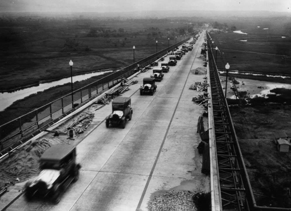 Caravan Of The Staten Island Protestant Churches Convention Travels To New Jersey Over The Goethals Bridge, 1928.