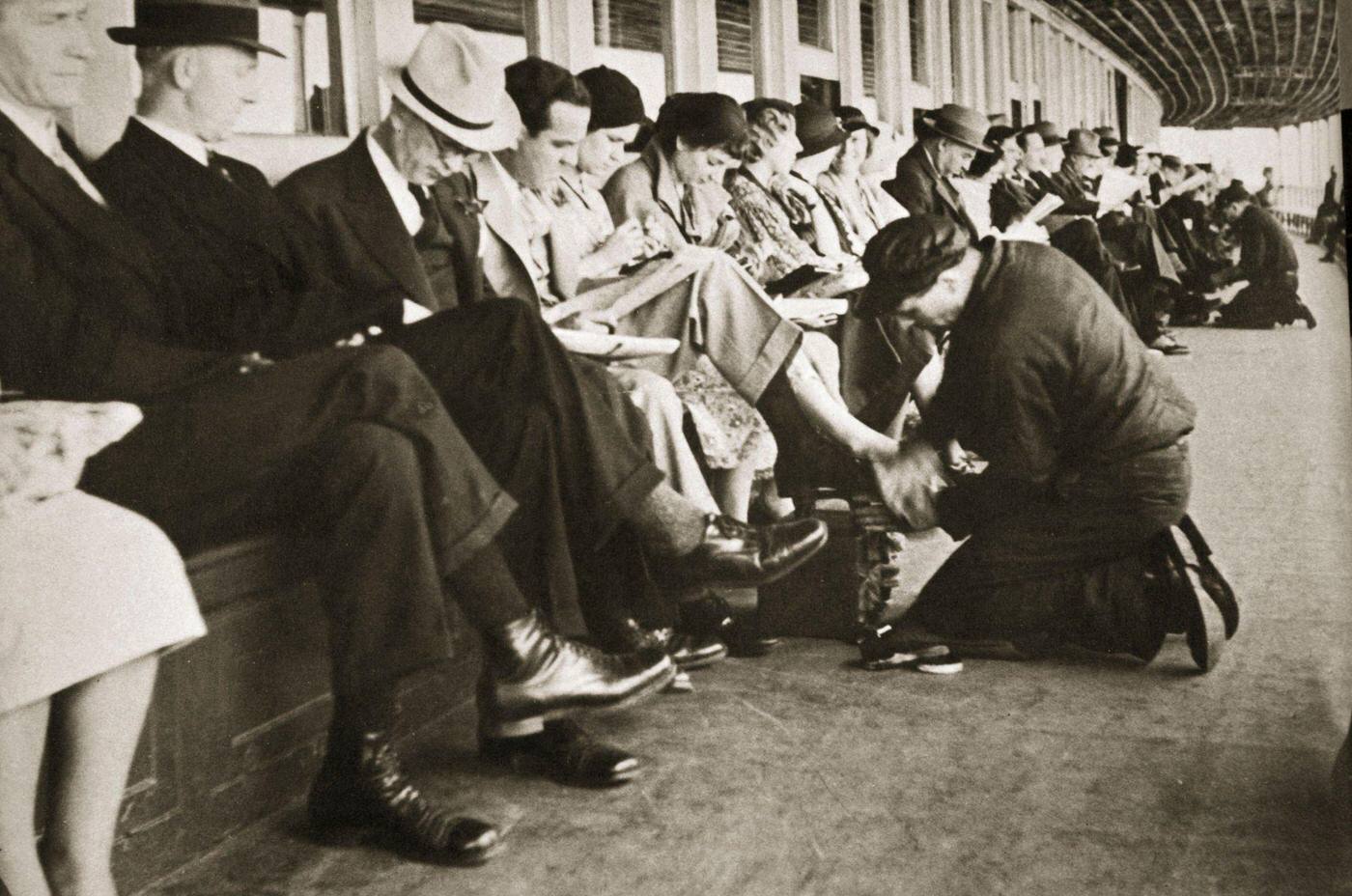 Shoe Shiners At Work On Board The Staten Island Ferry, 1920S