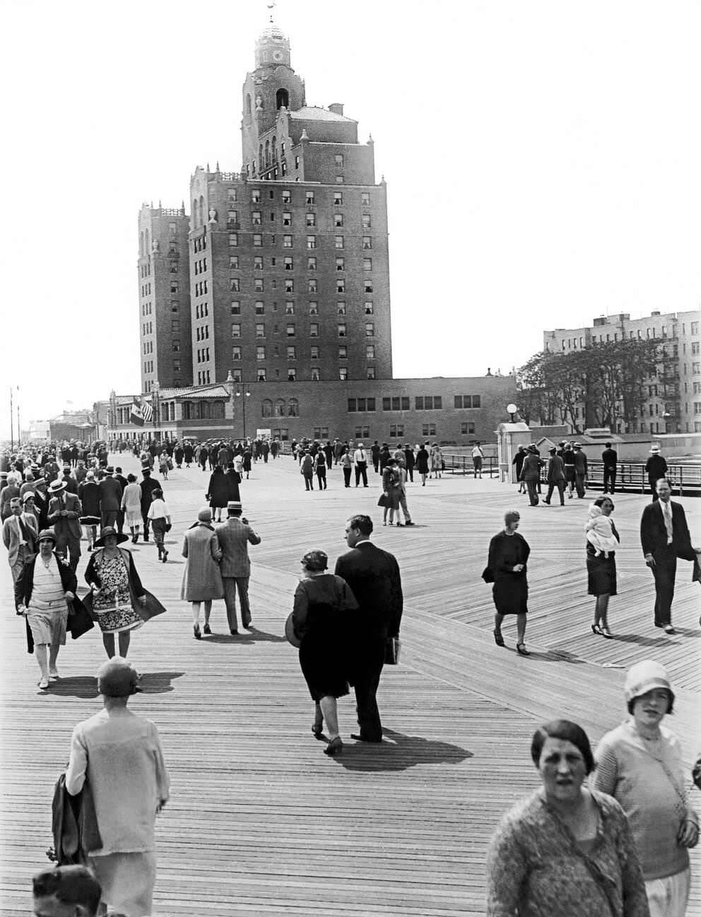 People Approaching The New Half Moon Hotel At Coney Island'S Boardwalk, Brooklyn, 1927.