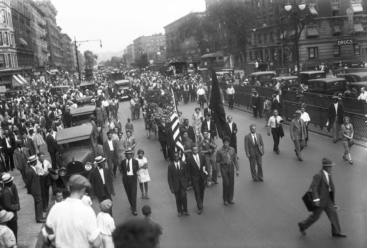 Communist Demonstration In Harlem At The Funeral Of Allad Luro, Manhattan, 1930S