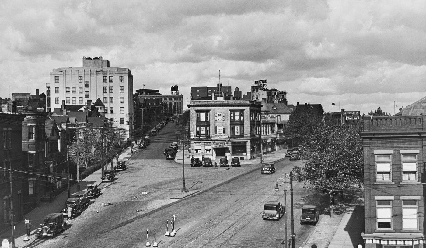 Elevated View From Victory Boulevard, At Its Intersection With Central Avenue And Bay Street, Staten Island, 1930S.