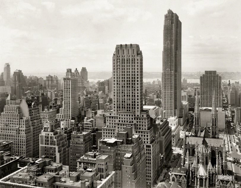 Midtown Manhattan Skyline With Rockefeller Center And St. Patrick'S Cathedral, 1933