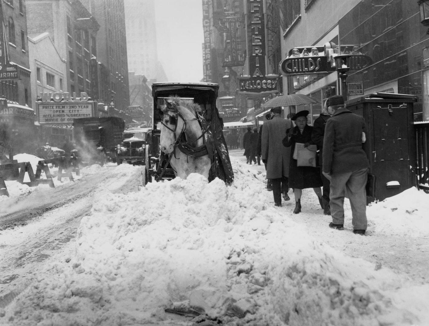 Pedestrians On 47Th Street And 7Th Avenue During A Blizzard, Manhattan, February 1947