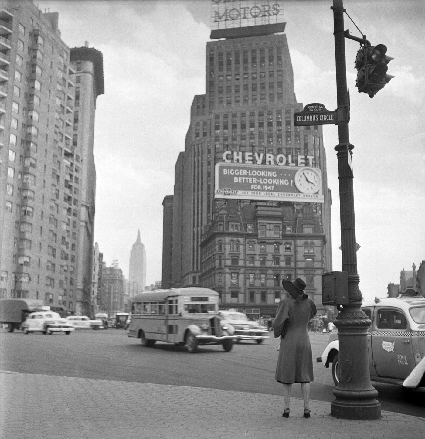 Picture Of Columbus Circle At The Intersection Of 8Th Avenue, Broadway, Central Park South And Central Park West, Manhattan, 1947.